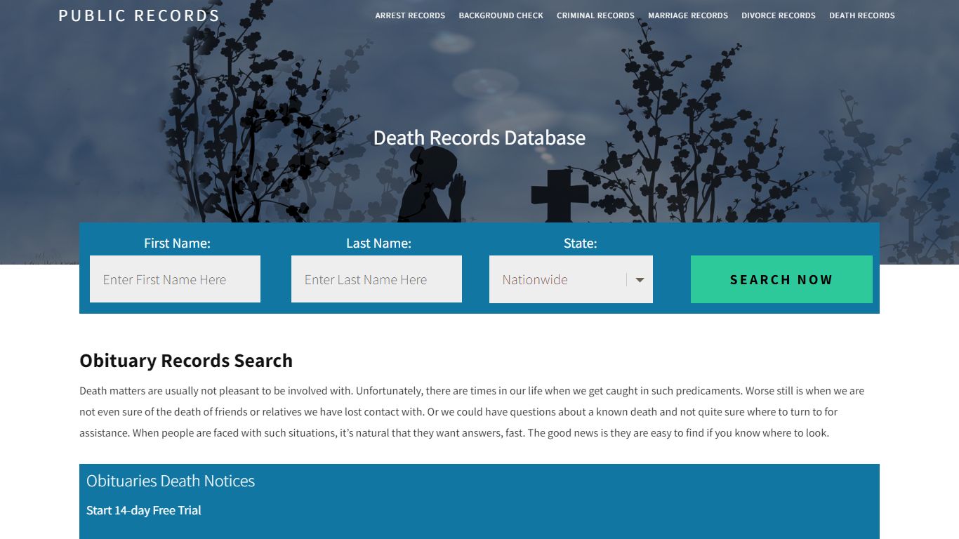 Obituary Records Search | Enter Name and Search. 14Days Free