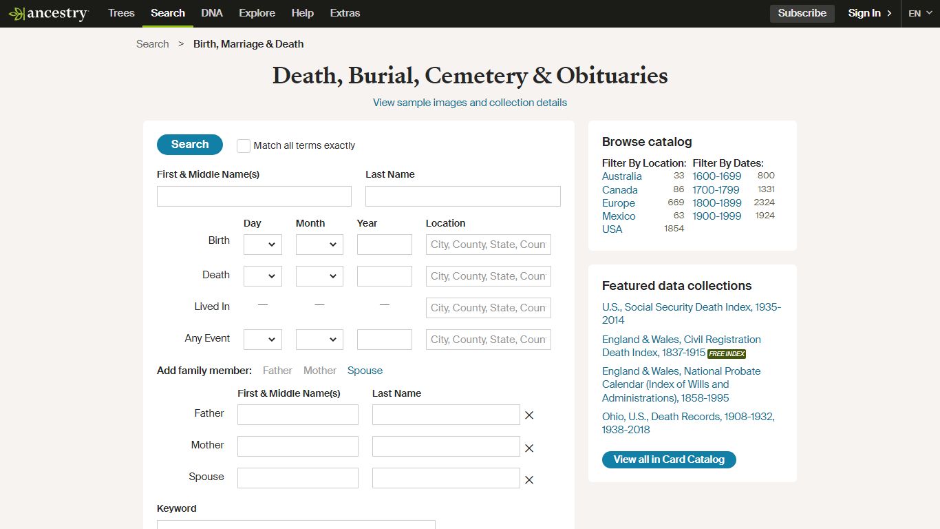 Death, Burial, Cemetery & Obituaries - Ancestry.com